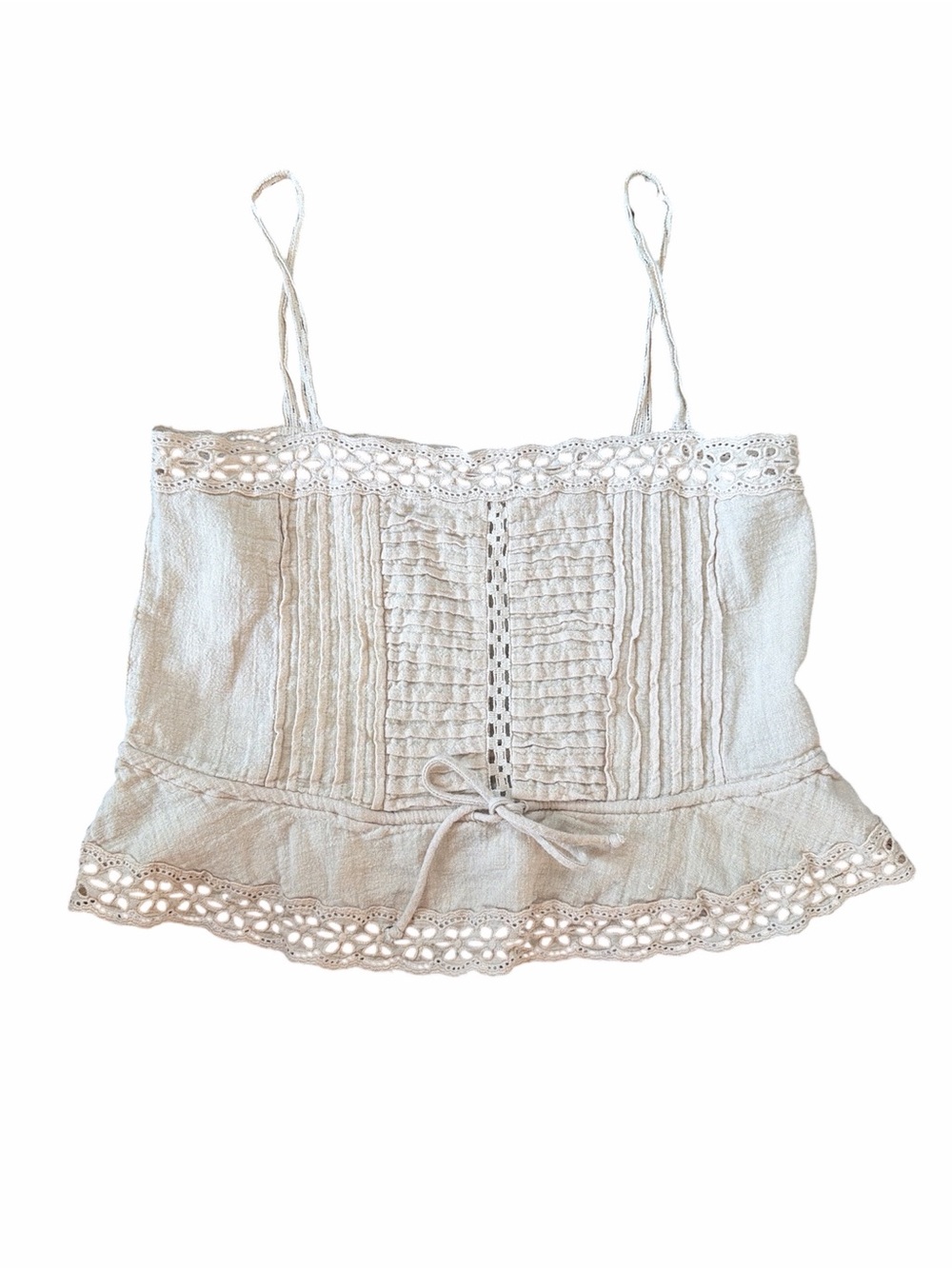 Women's Cream Crochet-Trim Lace Cami Cropped Coquette Top M - Picture 1 of 7